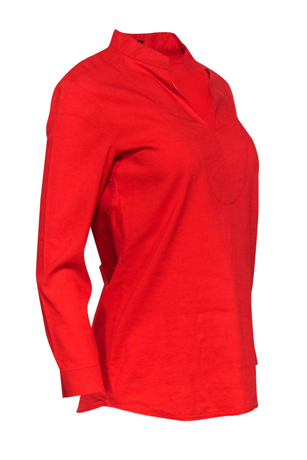 Current Boutique-Theory - Tomato Red Long Sleeve Linen Blend Blouse Sz S
