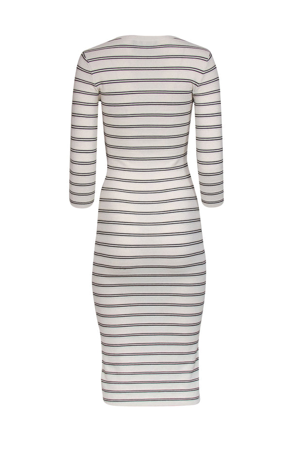 Current Boutique-Theory - White & Black Striped Long Sleeve Knit Midi Dress Sz P