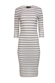 Current Boutique-Theory - White & Black Striped Long Sleeve Knit Midi Dress Sz P