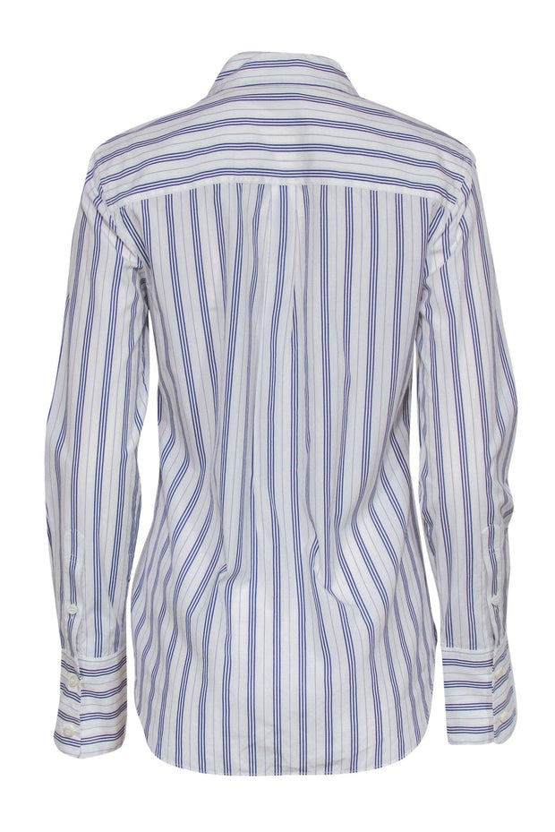 Current Boutique-Theory - White & Blue Striped Long Sleeve Button-Up Blouse Sz M