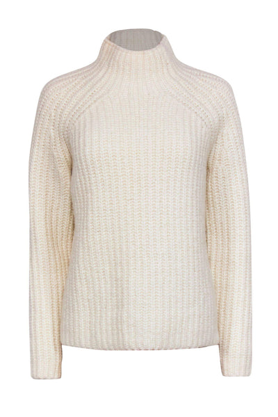 Current Boutique-Theory - White Chunky Knit Mock Neck Wool Blend Sweater Sz S