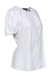 Current Boutique-Theory - White Cotton Blend Short Puff Sleeve Blouse w/ Buttons Sz M