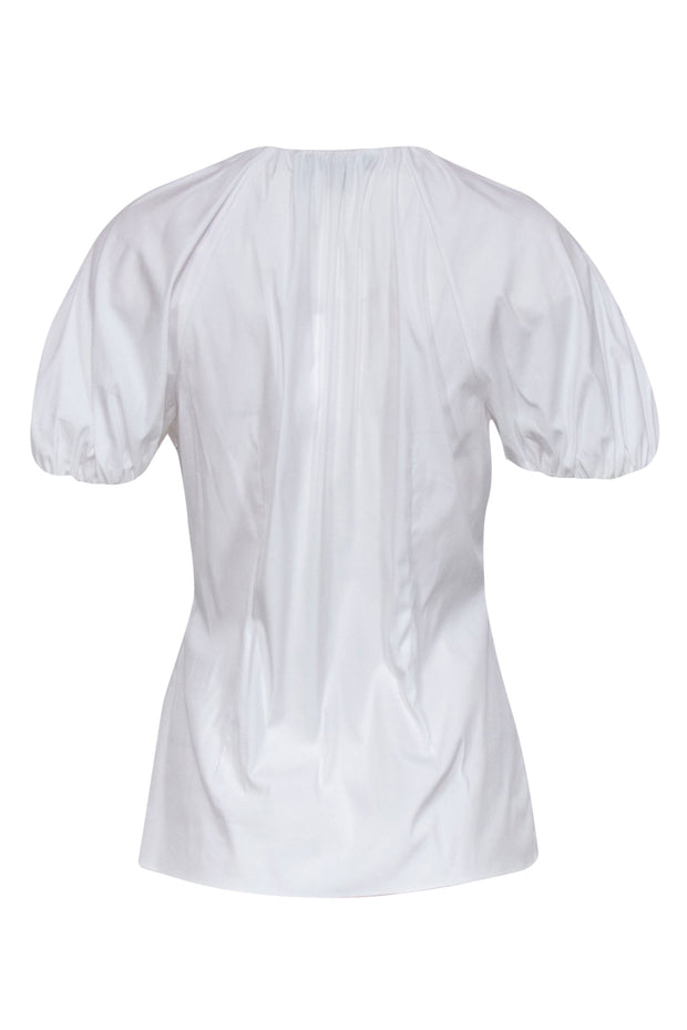 Current Boutique-Theory - White Cotton Blend Short Puff Sleeve Blouse w/ Buttons Sz M