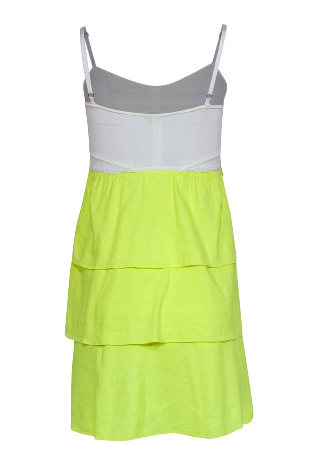Current Boutique-Theory - White Tank & Yellow Layered Ruffle Skirt Linen Blend Sundress Sz P