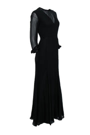 Current Boutique-Theyskens' Theory - Black Long Sleeve Silk Gown w/ Velvet Trim Sz 2
