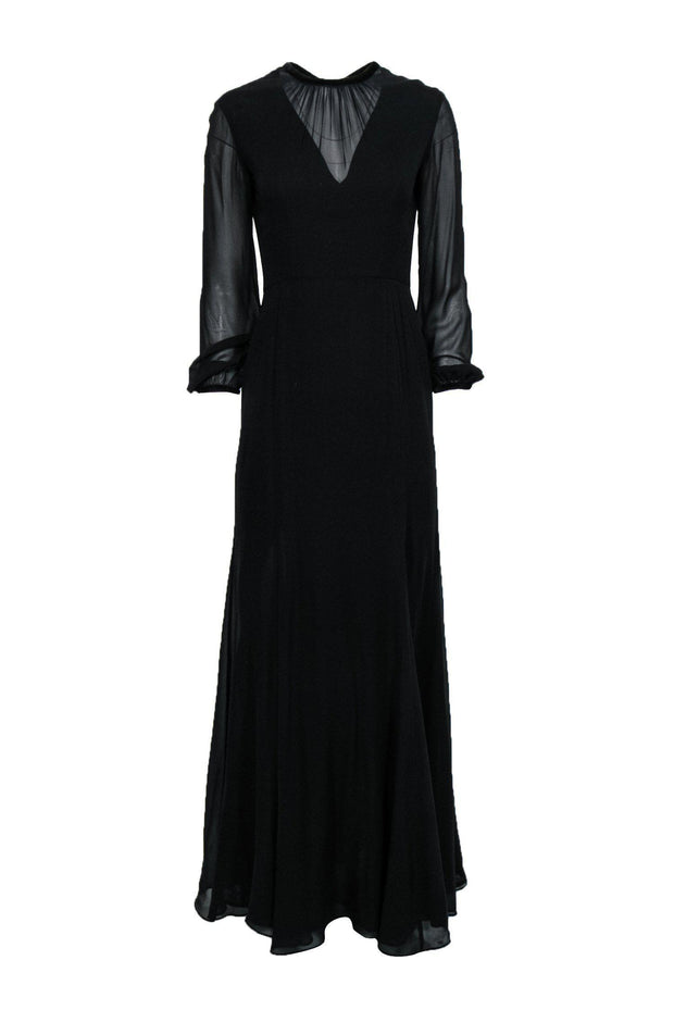 Current Boutique-Theyskens' Theory - Black Long Sleeve Silk Gown w/ Velvet Trim Sz 2