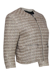 Current Boutique-Theyskens' Theory - Cream Woven Tweed Cropped Zip-Up Jacket Sz P