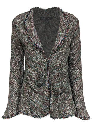 Current Boutique-Theyskens' Theory - Multicolor Knit Clasped Jacket w/ Frayed Trim Sz 4
