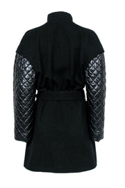 Current Boutique-Thierry Mugler - Vintage Black Wool Blend Coat w/ Quilted Sleeves Sz 8