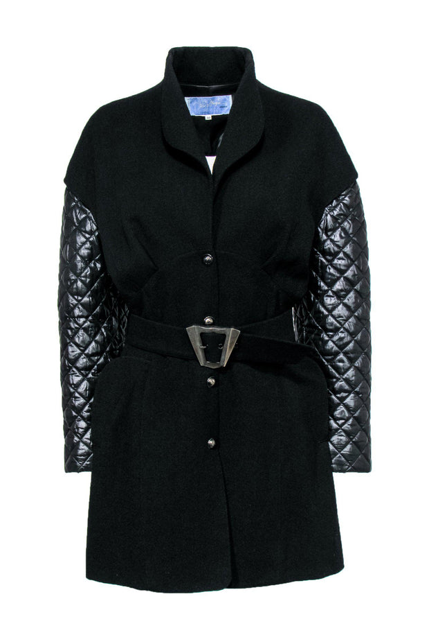 Current Boutique-Thierry Mugler - Vintage Black Wool Blend Coat w/ Quilted Sleeves Sz 8