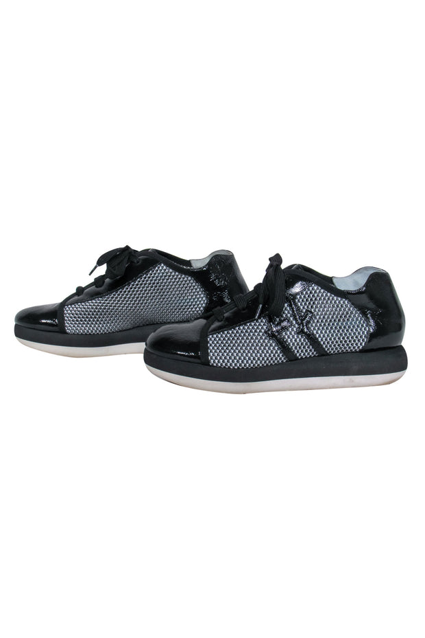 Current Boutique-Thierry Rabotin - Black Patent Leather & Mesh Lace-Up Platform Sneakers Sz 7.5