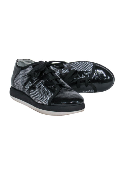 Current Boutique-Thierry Rabotin - Black Patent Leather & Mesh Lace-Up Platform Sneakers Sz 7.5