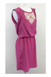Current Boutique-Tibi - Amaranth Pink & White Beaded Silk Short Sleeve Dress Sz 6