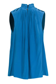 Current Boutique-Tibi - Aqua Blue Pleated High-Neck Sleeveless Blouse Sz 4