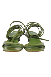 Current Boutique-Tibi - Avocado Green Patent Leather Strappy Square Toe Heeled Sandals Sz 7.5