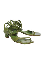 Current Boutique-Tibi - Avocado Green Patent Leather Strappy Square Toe Heeled Sandals Sz 7.5