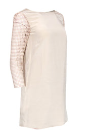 Current Boutique-Tibi - Beige Silk Shift Dress w/ Crochet Sleeves Sz 0