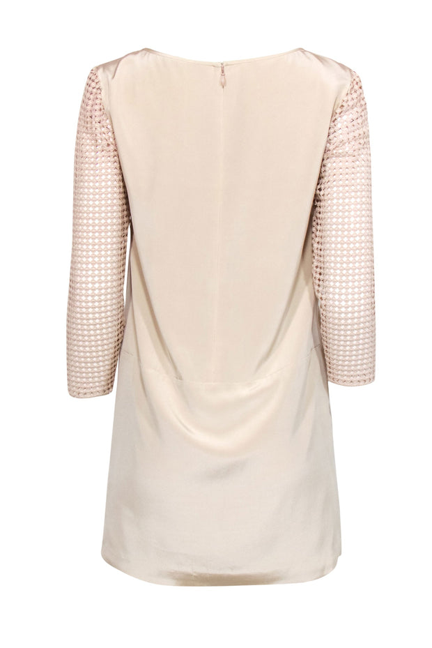 Current Boutique-Tibi - Beige Silk Shift Dress w/ Crochet Sleeves Sz 0