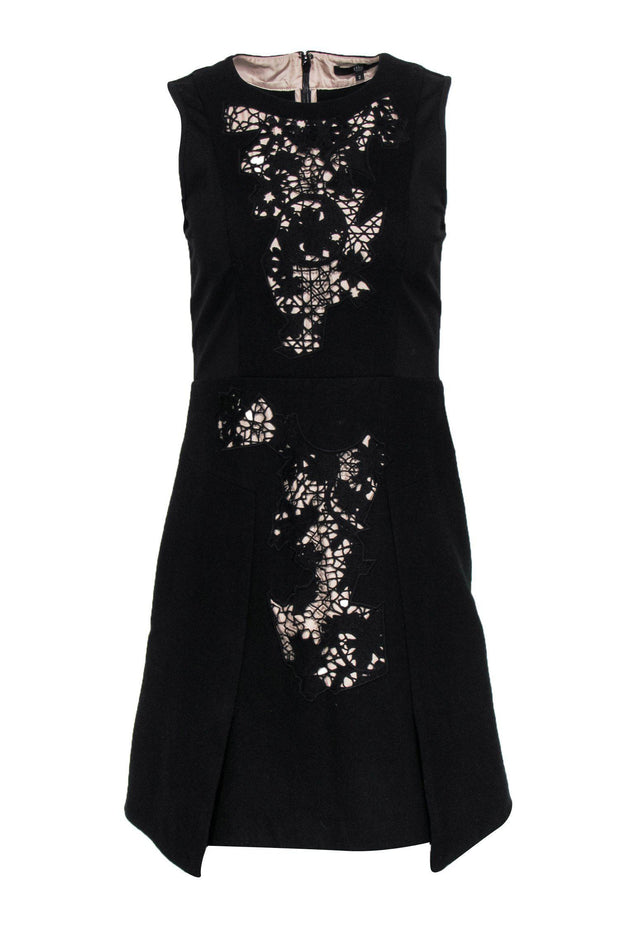 Current Boutique-Tibi - Black A-Line Wool Blend Dress w/ Lace Cutouts Sz 2