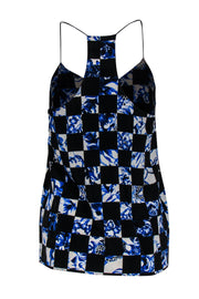 Current Boutique-Tibi - Black & Blue Floral Checkerboard Silk Tank Sz 4