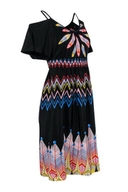 Current Boutique-Tibi - Black Cold Shoulder Feather & Chevron Printed Dress Sz S