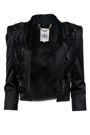 Current Boutique-Tibi - Black Cropped Open Blazer w/ Ruffle Design Sz 4