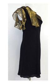 Current Boutique-Tibi - Black & Gold One Shoulder Silk Dress Sz 2