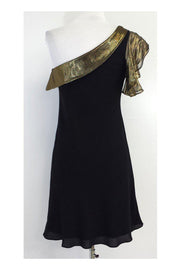 Current Boutique-Tibi - Black & Gold One Shoulder Silk Dress Sz 2