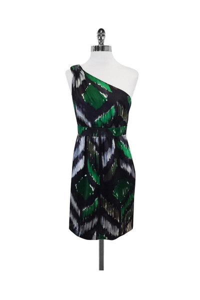 Current Boutique-Tibi - Black, Grey, Brown & Green One Shoulder Dress Sz 2