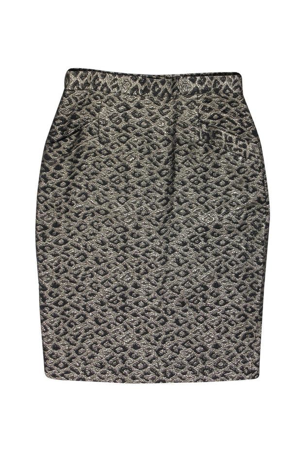 Current Boutique-Tibi - Black Metallic Leopard Brocade Skirt Sz 10