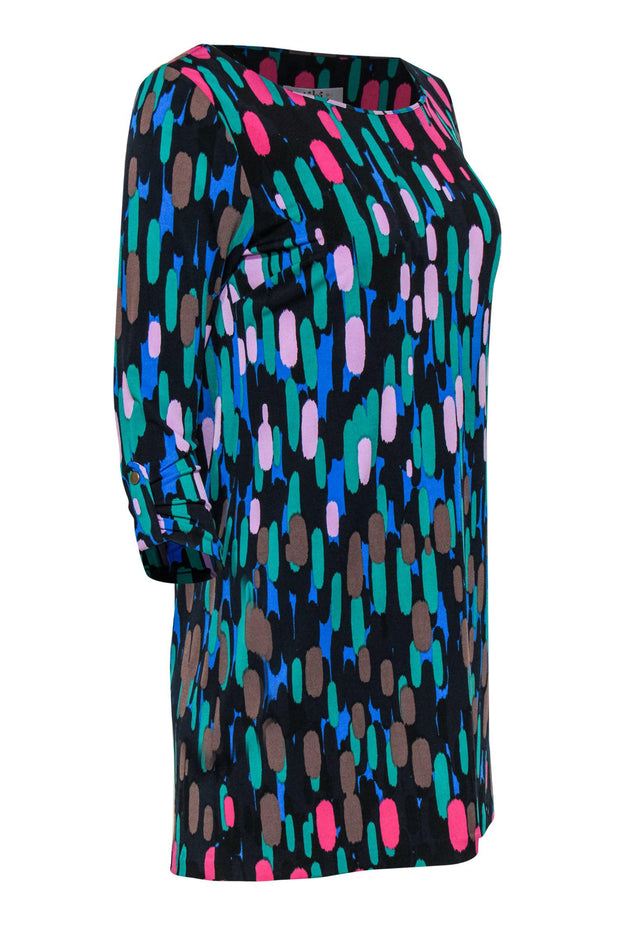 Current Boutique-Tibi - Black & Multicolor Abstract Print Quarter Sleeve Shift Dress Sz S