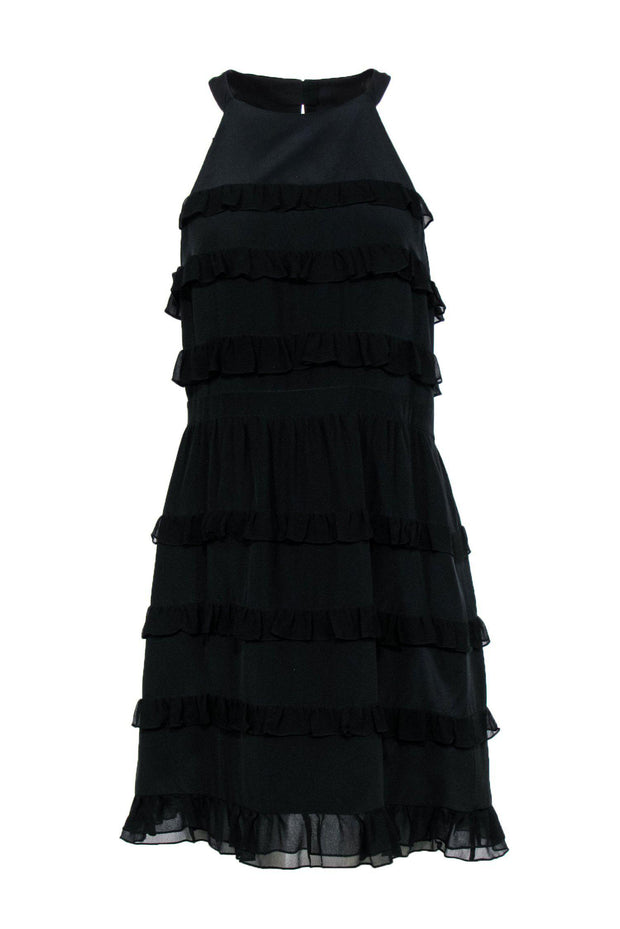 Current Boutique-Tibi - Black Silk Ruffle Tiered Sleeveless Dress Sz 8