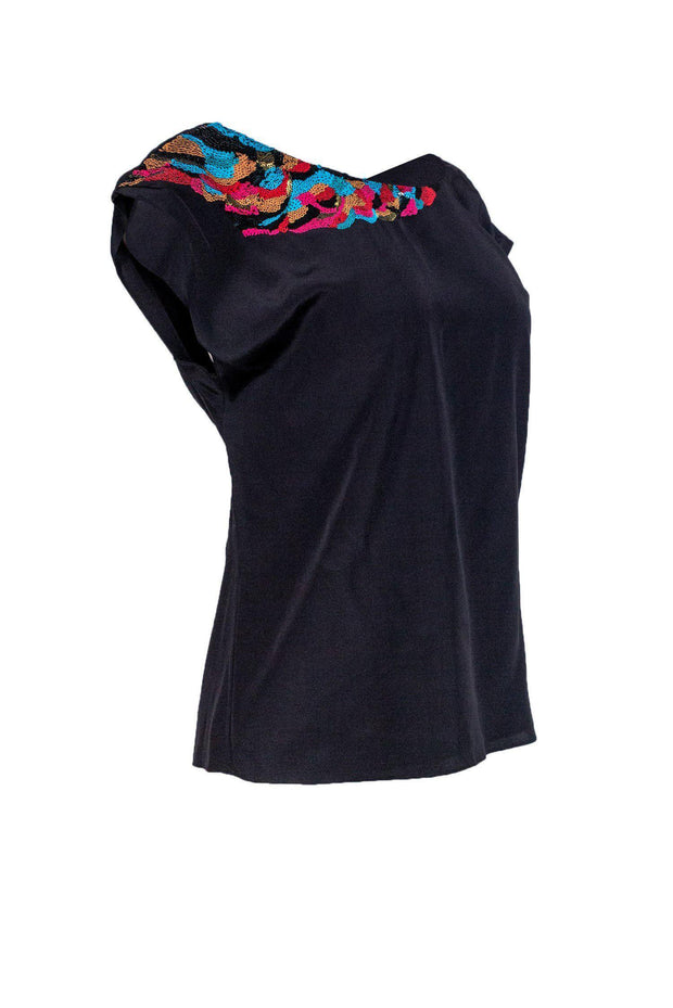 Current Boutique-Tibi - Black Silk Sleeveless Blouse w/ Multicolor Sequins Sz 4