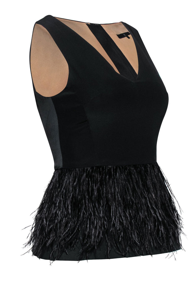 Current Boutique-Tibi - Black Sleeveless Peplum Top w/ Ostrich Feathers Sz 0