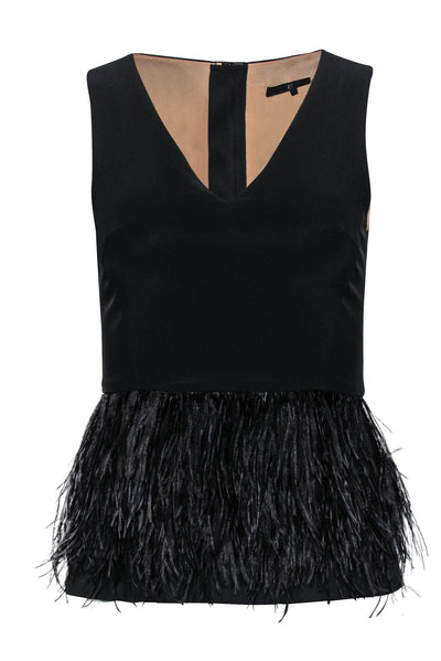 Current Boutique-Tibi - Black Sleeveless Peplum Top w/ Ostrich Feathers Sz 0