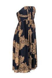 Current Boutique-Tibi - Black & Tan Lace Pattern Strapless Silk A-Line Dress Sz 2