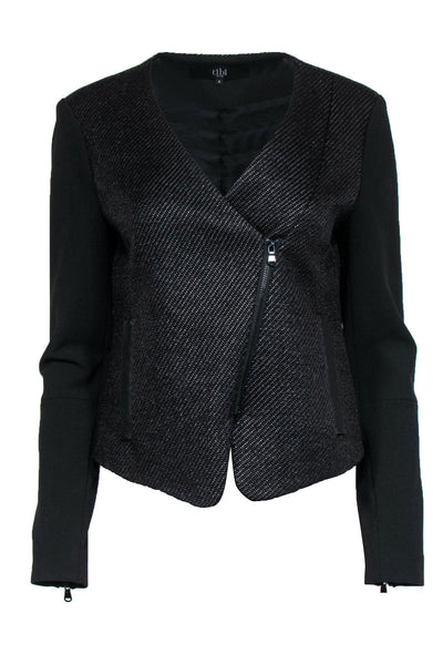 Current Boutique-Tibi - Black Textured Zip-Up Moto-Style Jacket Sz 6