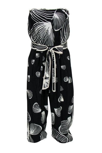 Current Boutique-Tibi - Black & White Seashell Printed Strapless Silk Jumpsuit Sz 2