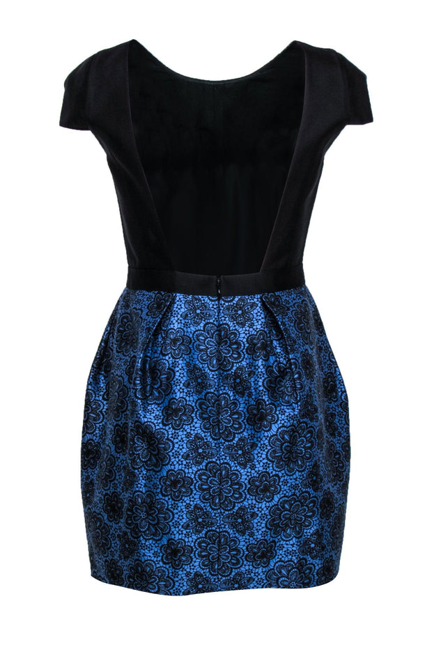 Current Boutique-Tibi - Blue & Black Floral Print Cap Sleeve Dress Sz 4