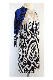 Current Boutique-Tibi - Blue, Black, Tan & White Swirl Print Dress Sz S