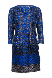 Current Boutique-Tibi - Blue & Grey Printed Silk Button-Up Sheath Dress Sz 2