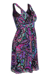 Current Boutique-Tibi - Blue & Multicolored Metallic Bohemian Print Sleeveless Fit & Flare Dress Sz 2