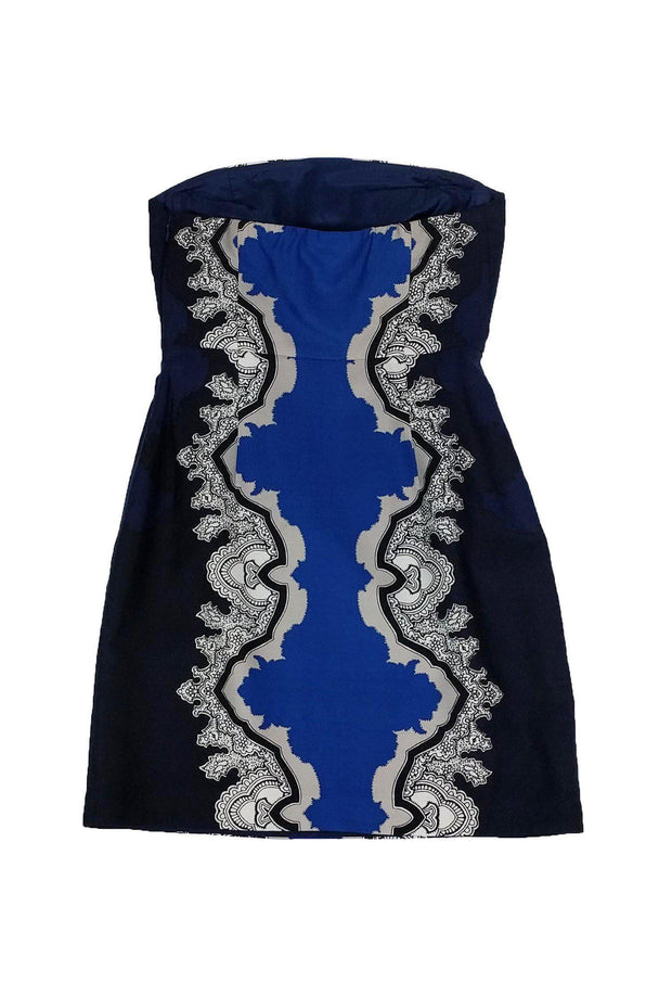 Current Boutique-Tibi - Blue Strapless Printed Dress Sz 2