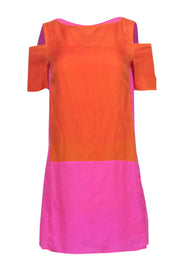 Current Boutique-Tibi - Bright Pink & Orange Cold Shoulder Silk Shift Dress Sz 2