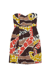Current Boutique-Tibi - Brown, Yellow & Orange Strapless Dress Sz S