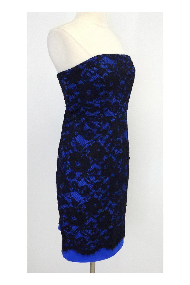 Current Boutique-Tibi - Cobalt Blue & Black Lace Strapless Dress Sz 4