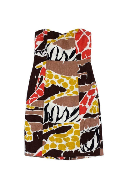 Current Boutique-Tibi - Cream & Brown Safari Print Strapless Dress Sz 2