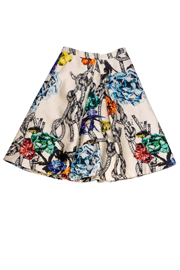Current Boutique-Tibi - Cream Rope & Rose Printed Skirt Sz 0