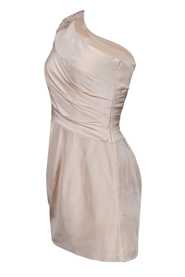 Current Boutique-Tibi - Cream Satin One-Shoulder Beaded Dress Sz 4