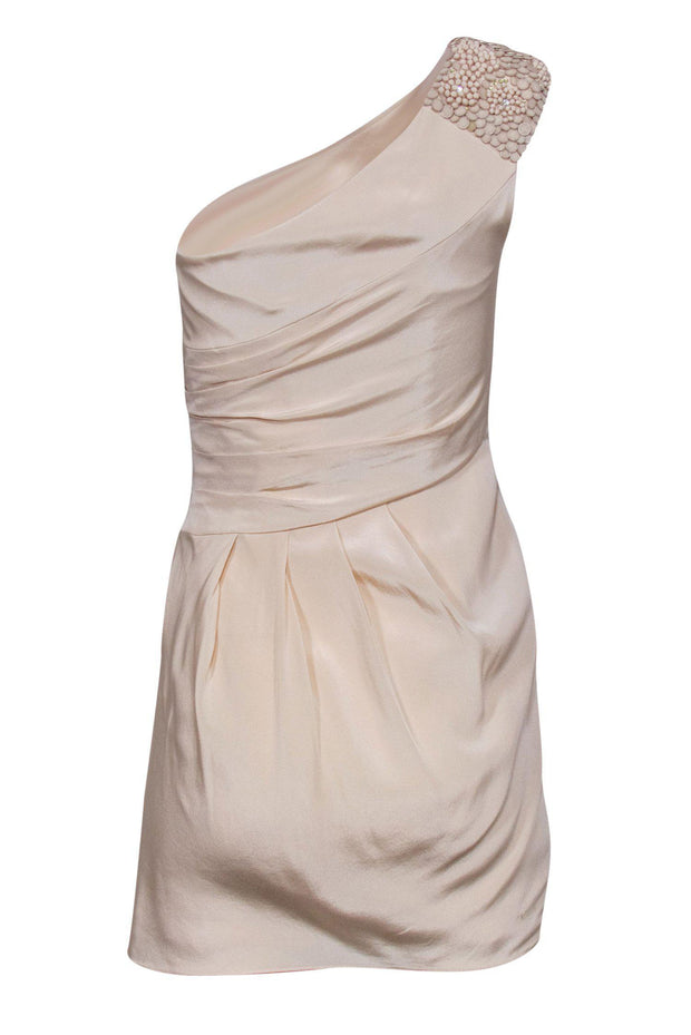 Current Boutique-Tibi - Cream Satin One-Shoulder Beaded Dress Sz 4